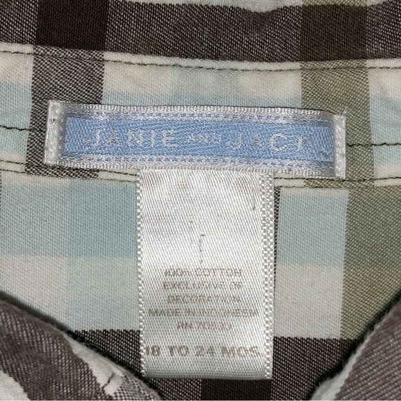Janie and Jack Cream Plaid Button Up Shirt Size 18-24 Months - Picture 2 of 8